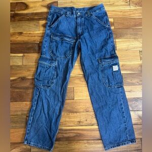 LEVIS 34x32 ✨ adult baggy Blue Denim Cargo Pants excellent condition